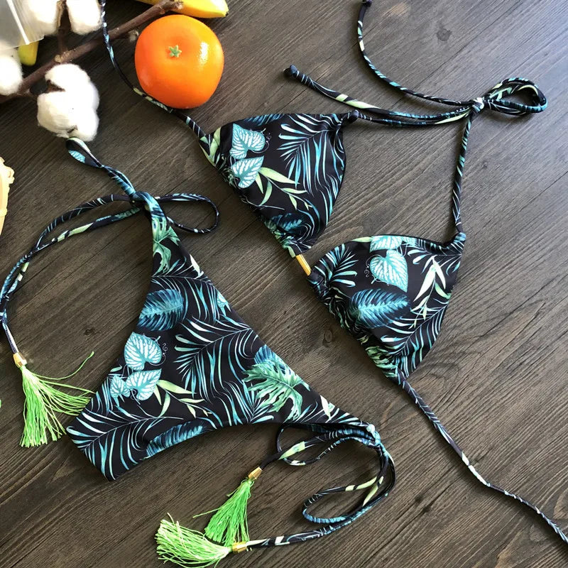 Bikini floral push up mujer verano 2025 en colores vibrantes negro