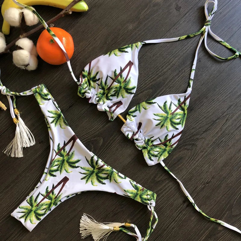 Bikini floral push up mujer verano 2025 en colores vibrantes blanco