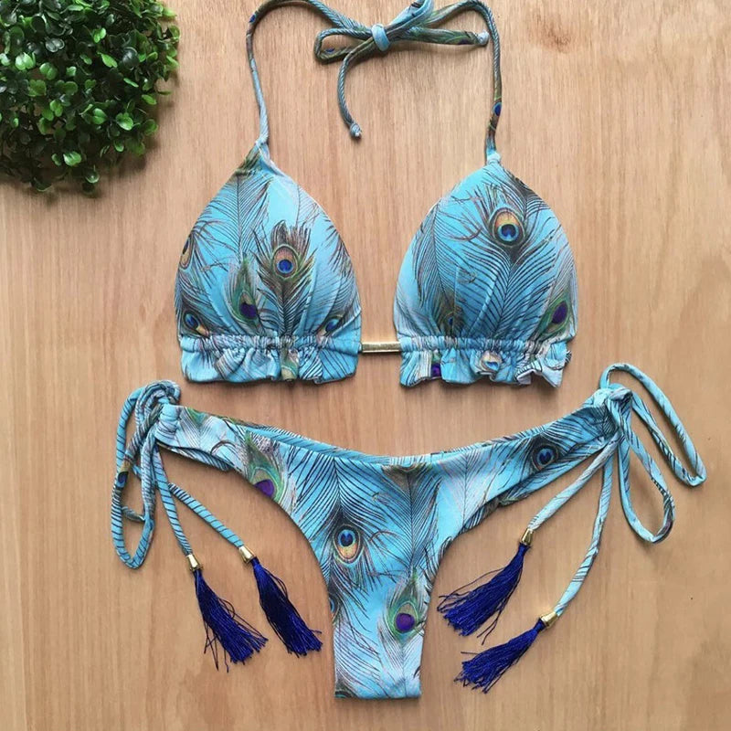 Bikini floral push up mujer verano 2025 en colores vibrantes azul