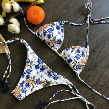 Bikini floral push up mujer verano 2025 en colores vibrantes blanco